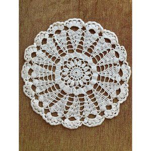 Handmade Crochet Intricate Pattern Floral Daisy Starburst Circle Doily 11" White